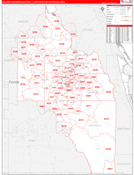 Orlando-Kissimmee-Sanford Metro Area Wall Map Red Line Style 2024